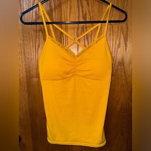 No Boundaries Mustard Yellow Ribbed Lace-Trim Cami with Strappy Back